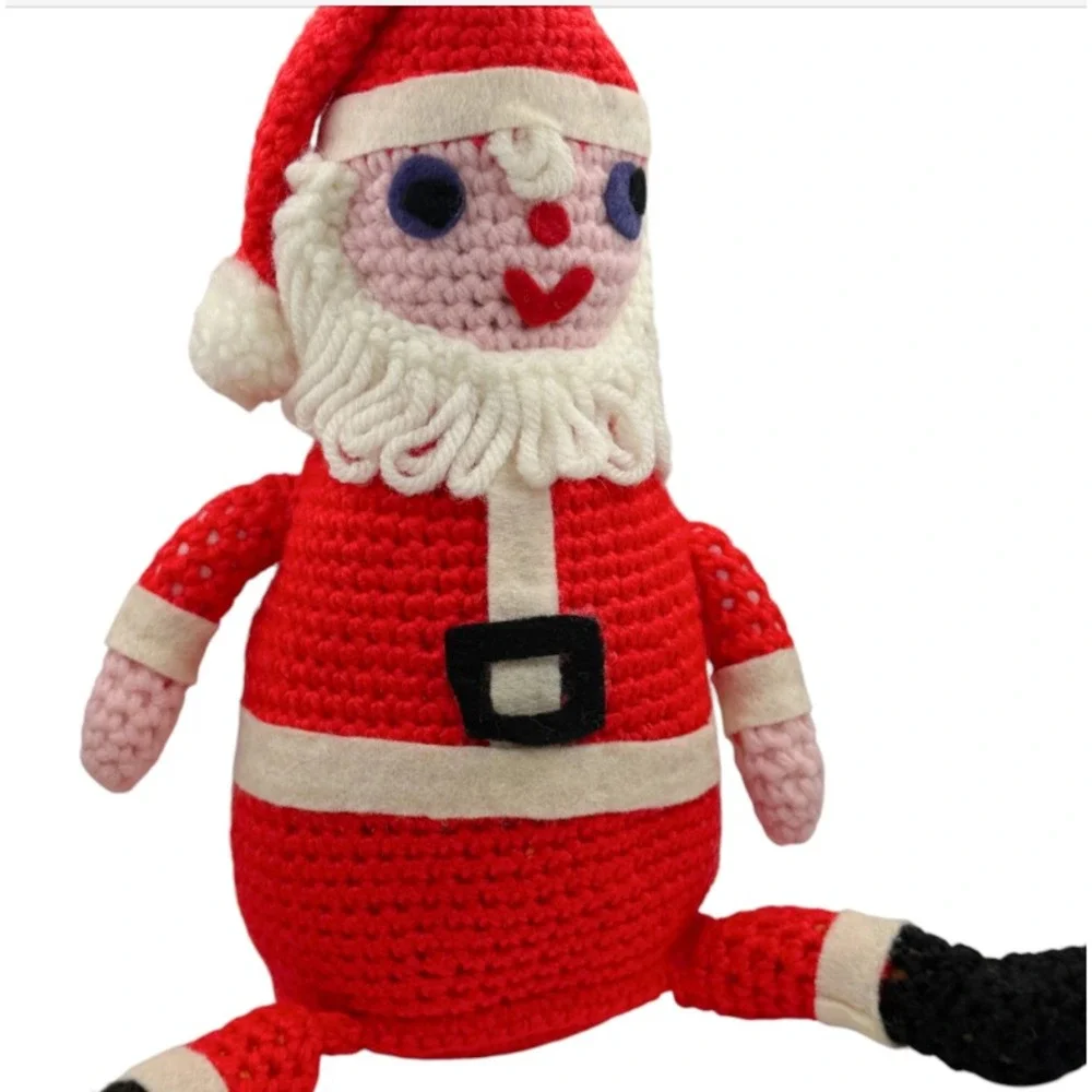VTG 1960s 70s Handmade Crochet Santa Claus Doll Folk Art Christmas Decor 14 in